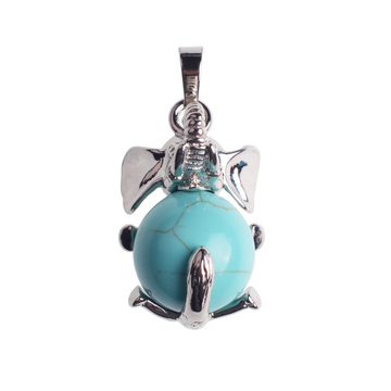 Gemstone Turquoise Ball Alloy Elephant Pendant Necklace