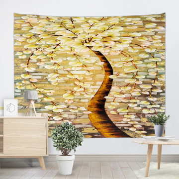 Yellow Ginkgo Tree Tapestry Oil Painting Wall Hanging Psychedelic Forest Tapestry for Livingroom Bedroom Home Dorm Decor