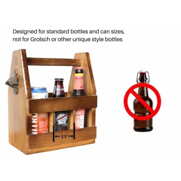 Factory Wooden Beer Caddy Carrier with Bottle Opener