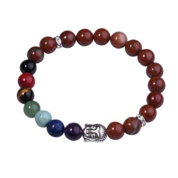 Red Jasper Bracelet Buddha 7 Chakra Gemstone Alloy Beads Jewelry