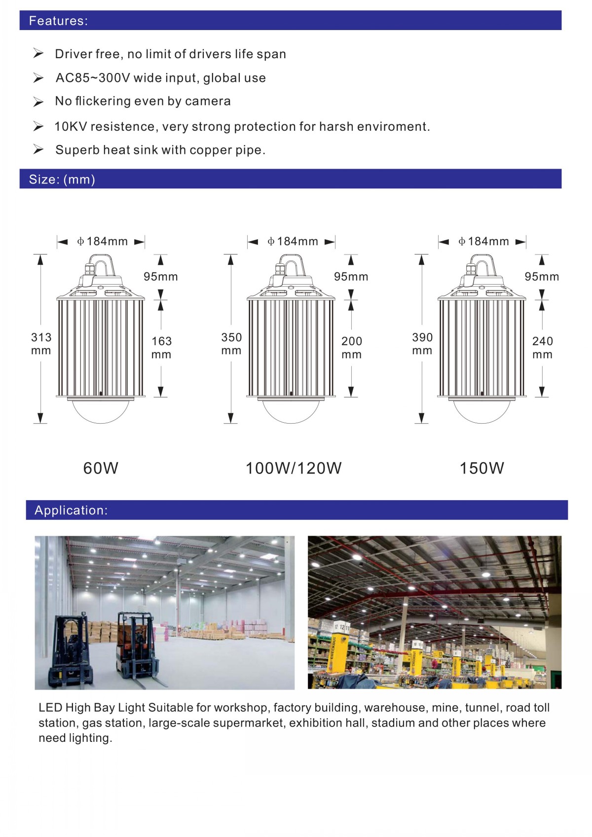 12000lm 100W Driverless LED bay light