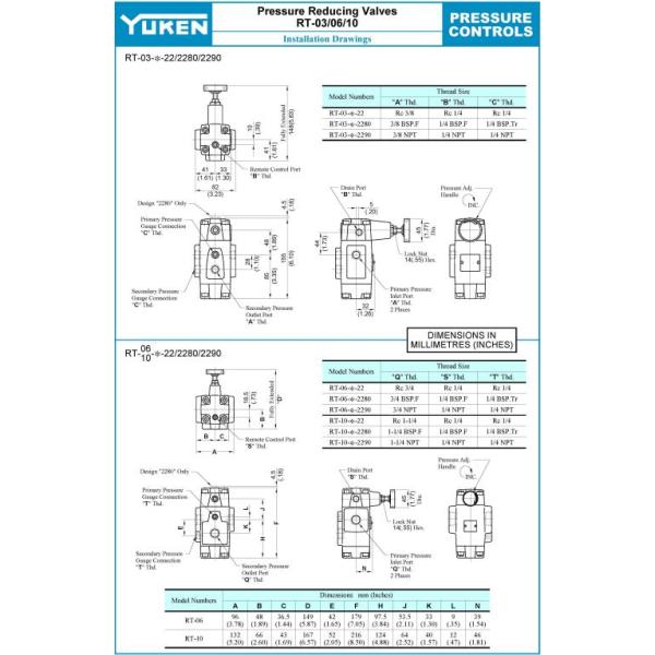 Yuken Series RCT-03/06/10  Hydraulic Pressure Reducing Valve