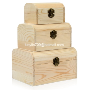 3 x Plain Unpainted Wooden Treasure Chest Jewellery Storage Wood Box Case Set