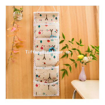 Fashion hanging wall pocket storage organizer 100% cotton wall organizer 6 pockets