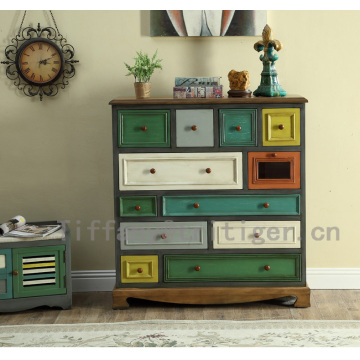 China factory American style 12 drawers colorful antique wooden cabinet