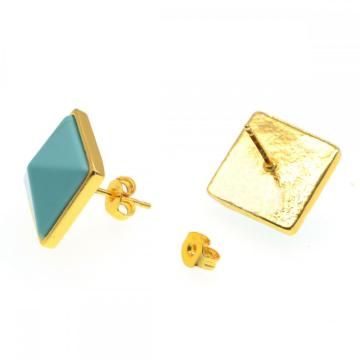 Natural Craved Pyramid Turquoise Stud Earrings