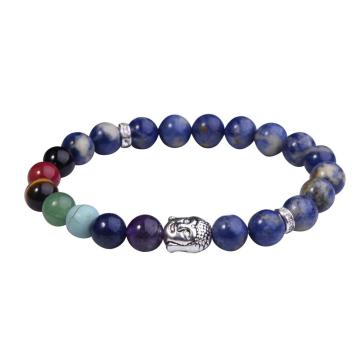 Sodalite Bracelet Buddha 7 Chakra Gemstone Alloy Beads Jewelry
