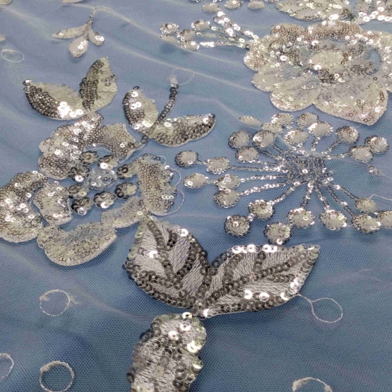 Flower Crystal Tulle Lace Fabric for Dress