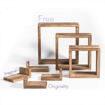Floating Shelves Set of 7, Rustic Wood Wall Shelves 3 Square Boxes 4 Small L Shelves Free Grouping