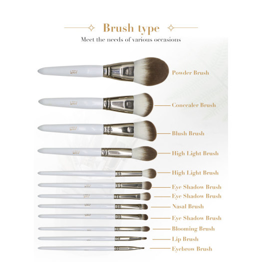 12White Quick Dry Synthetic Hair Cosmetic Brush Set