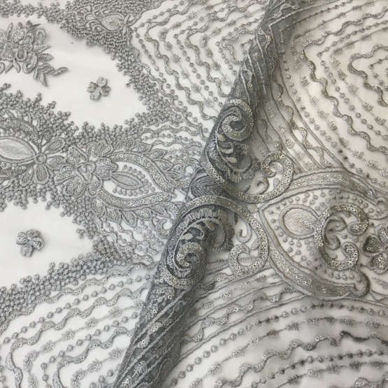 Gray Shine Sequin Flower Embroidery Fabrics