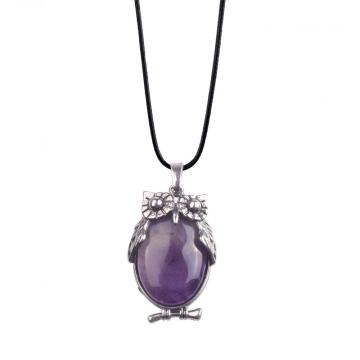 Newest Amethyst Pendant Owl Healing Alloy Pendulum Necklace for Gifts