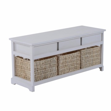 Indoor wooden Long Storage Soft Bench With 3 Drawers
