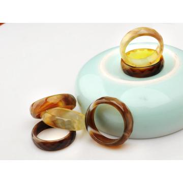 Fashion Natural 6MM Yellow Agate Gemstone Faceted Women Rings