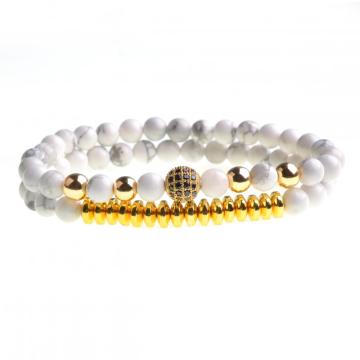 Gold Plated Zircon Charm Stone Beads Bracelet Set