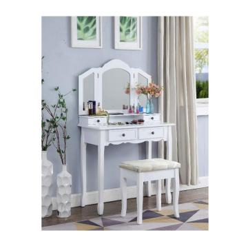 Furniture display White Wooden Vanity makeup table mirror