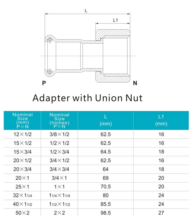 adapter with union nut