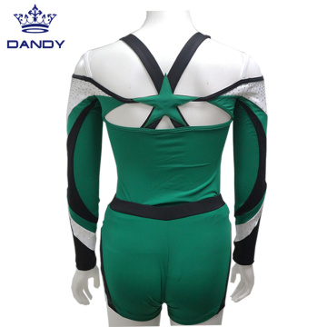 Emerald girls off-shoulder cheer uniforms