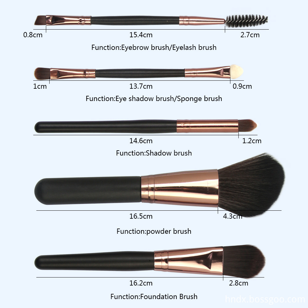 5 Pcs Wood Makeup Brushes Set size