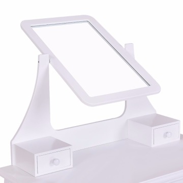 White wooden dressing table mirror with drawer
