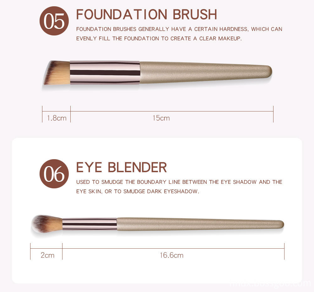 10 Piece Champagne Gold Makeup Brushes -3