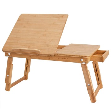Multi Function Lapdesk Table Bed Tray Foldable Adjustable Breakfast Table Tilting Top with Storage Drawer Bamboo Wood Natural