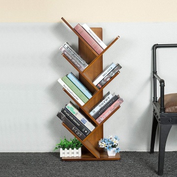 7 Shelf Tree Bookcase Bamboo Bookshelf Hard Wood Display Rack Storage Organizer for CDs & Books, Oak Red