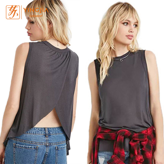 Women's Sleeveless Round Neck Pure Color Casual Shirts