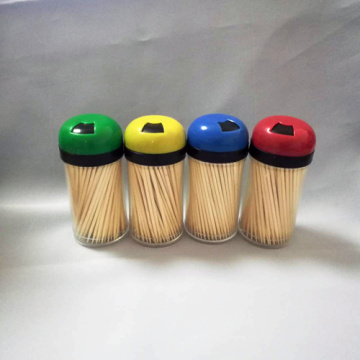 Color Lid Cover Bamboo Toothpick Round Bottle