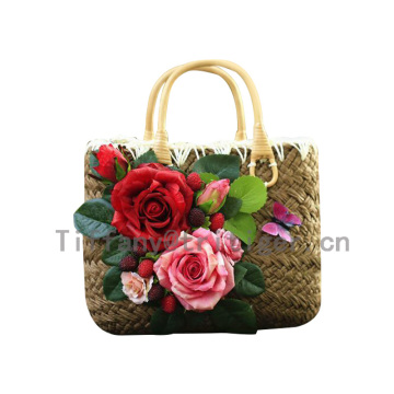 China factory High Quality straw women beach bag with flowers
