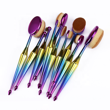 10 Piece Colorful Oval Makeup Brush Set