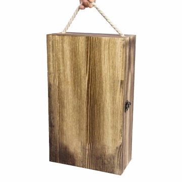Engraved gift Torched Wooden Wine Box with handle