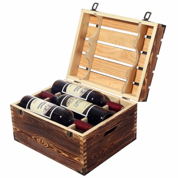 Rustic Storage Box Wood 6 Wine Bottle Case with Handles