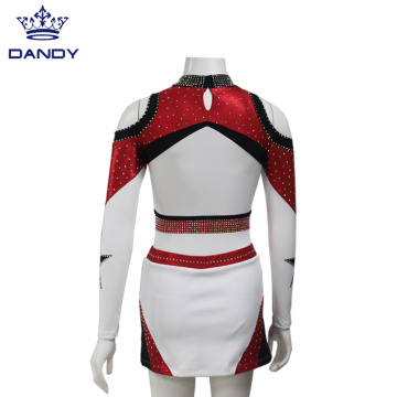 Custom AB crystals red cheer uniform