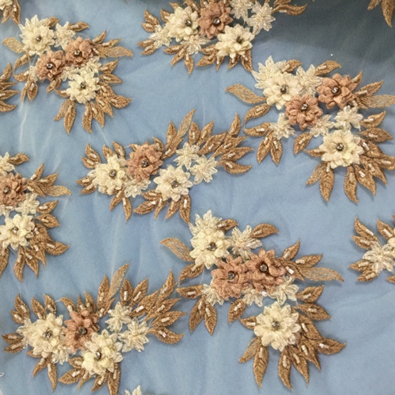 Orange Handmade Stone 3D Flower Fabric