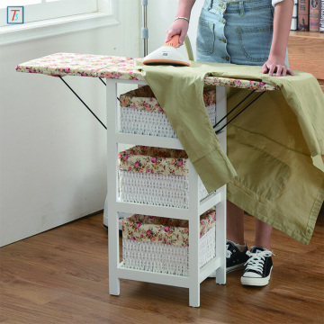 Folding Ironing Board Wooden Storage Cabinet with 3 Paper Storage Drawers