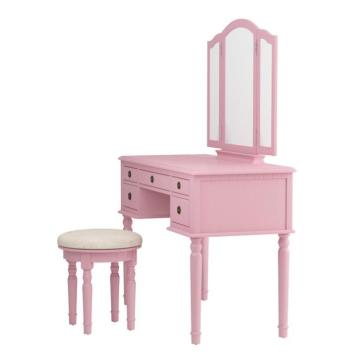 2018 New Design French Style Wooden Mirror Movable Pink Modern Dressing Table for girls