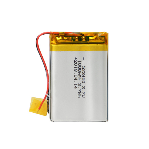 Low Self-discharge 523450 3.7V 1000mAh Lipo Battery