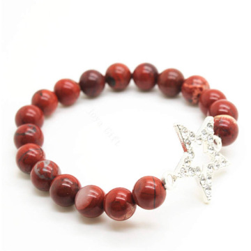 Red Jasper 8MM Round Beads Stretch Gemstone Bracelet with Diamante alloy star Piece