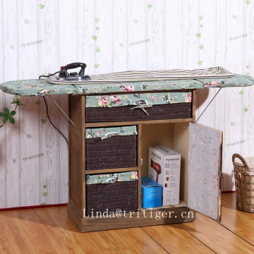 Corner Housewares Collapsible Ironing Board Wood Cabinet with Storage Boxes basket drawer