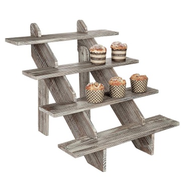 4-Tier Rustic Weathered Wood Retail Display Riser, Decorative Merchandise Stand, Brown