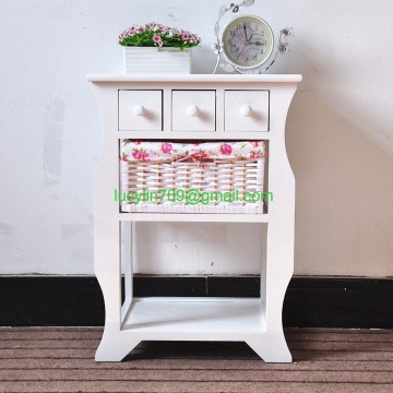 White Wood Wicker Bedside Table Chest of Drawer Storage Cabinet Bedroom