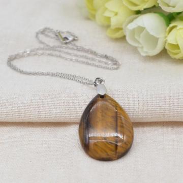 Natural Tiger Eye 28x35MM Waterdrop Pendant Necklace with 45CM Silver Chain