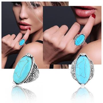 Women's Fashion Oval Zircon Synthetic-Turquoise Ring
