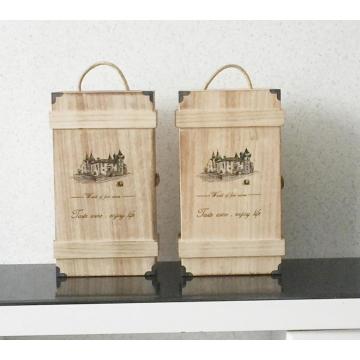 Vintage Handmade Wood Wine Box Holder for 2 Bottles With Handle Wine Gift Box