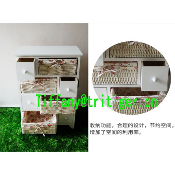 Home storage furniture wooden cabinet with rattan/wicker/rush straw baskets drawers cabinet