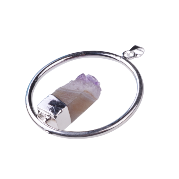 Amethyst Cluster Circle Round Pendant Plated Silver