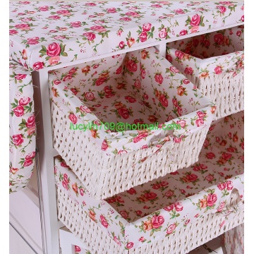 Wood Wicker Ironing Cabinet Board Center with Baskets