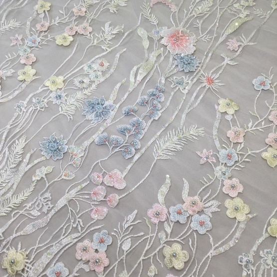 Bridal Lace Fabric Handwork Beaded Embroidery Fabric