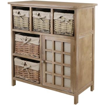 Small medium-sized solid wood furniture cabinet material paulownia + wicker